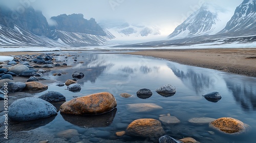 Calm mountain water reflection