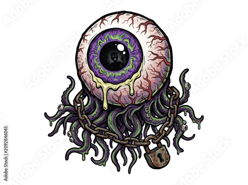Принти на полотні Horror Themed Colossal Eyeball With Multicolored Iris, Bloodshot Veins, Writhing