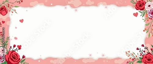 Floral border design with roses and hearts for romantic events