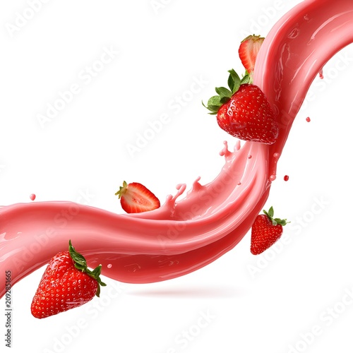 strawberry smoothie splash flowing ribbon isolated on white background jpg