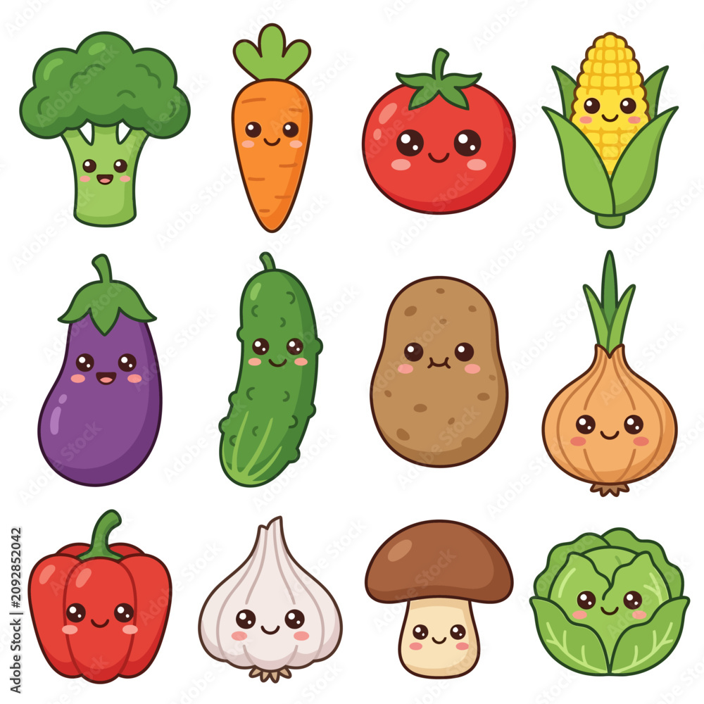 Fototapeta premium Colorful cartoon vegetable faces.