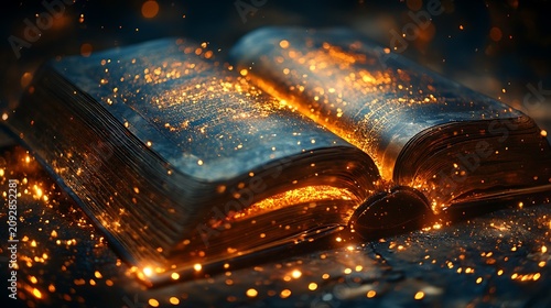 Open book with magical light