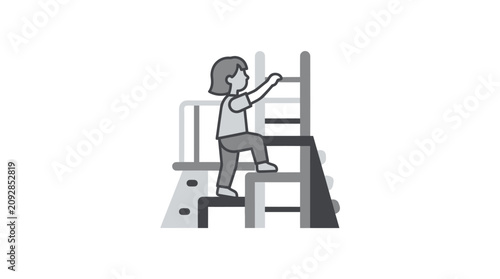 Cuadro en lienzo Child climbing up a ladder fast.