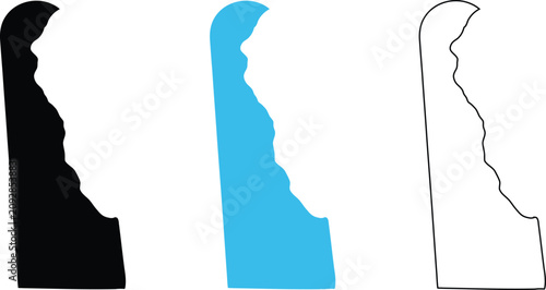 Delaware state map outline in black, blue, and white