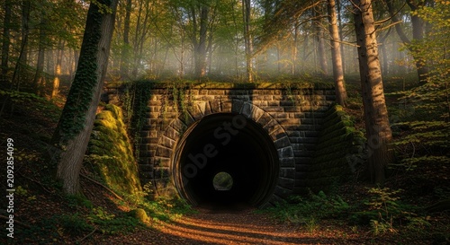Mystical Forest Tunnel with Ancient Stone Archway.