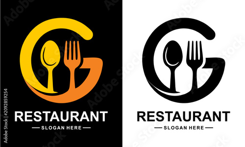Letter G Gourmet Restaurant Logo Design Template with Fork and Spoon