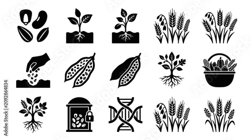 Black icons of various plant life.