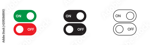 Foto Minimalist toggle switch icon set, flat on and off button collection, green and