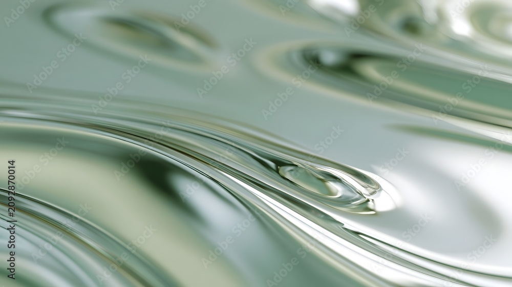 Fototapeta Macro Liquid Metal Droplets in Chrome Silver and Sage