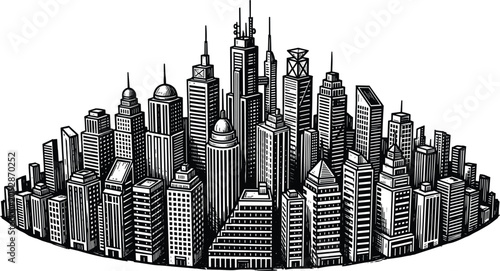 Konstfotografi Densely packed modern metropolitan city skyline with diverse corporate office sk