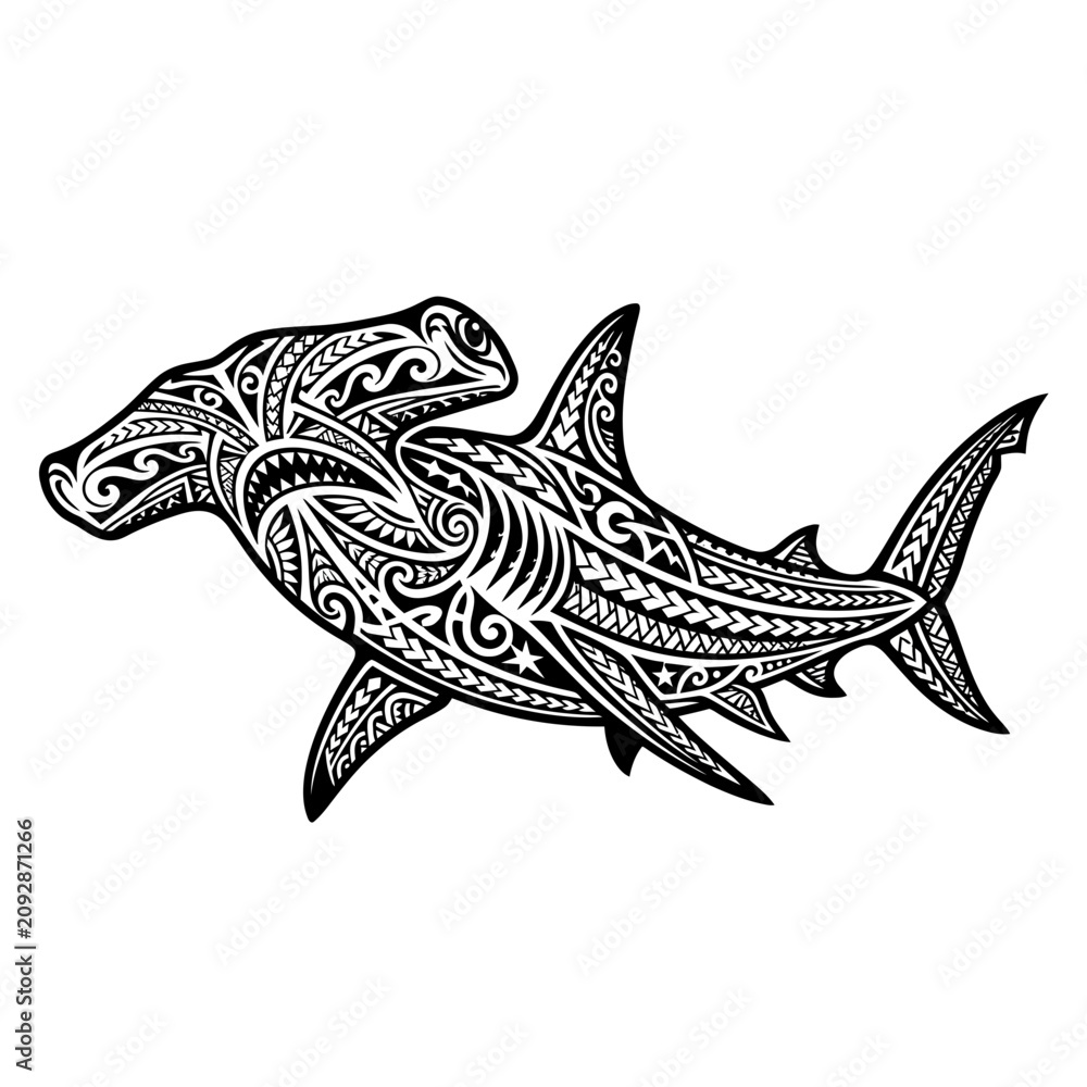 Fototapeta premium Hammerhead Shark Tribal Tattoo Art