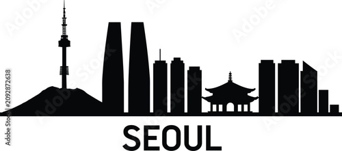 Photography Seoul city skyline silhouette featuring famous landmarks skyscrapers and traditi