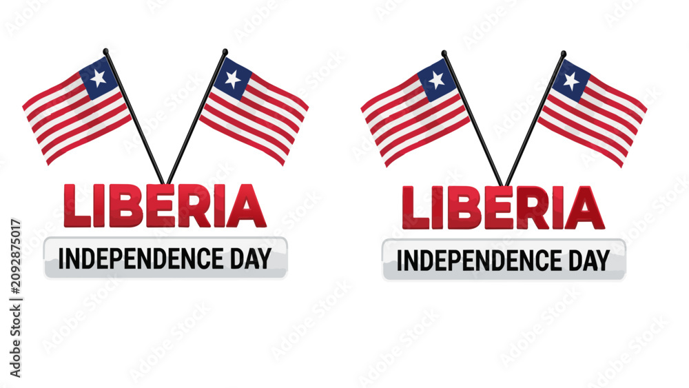 Fototapeta premium Liberia Independence Day typography with national flags, Liberian patriotic celebration vector, red and blue national holiday graphic isolated on White Background