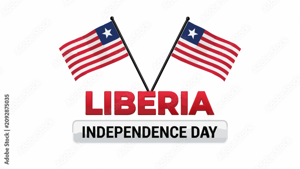 Obraz premium Liberia Independence Day typography with national flags, Liberian patriotic celebration banner, red and blue national holiday graphic isolated on White Background