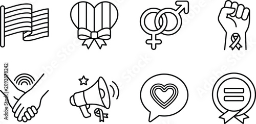 Cuadro en lienzo Equality Icons Collection Line Art Style On White Background Representing Social