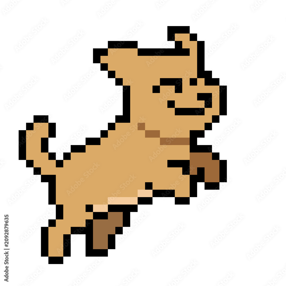 Fototapeta premium Happy Pixel Art Cartoon Dog Jumping