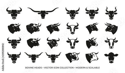 Принти на полотні Modern Bull and Cow Head Silhouette Vector Set