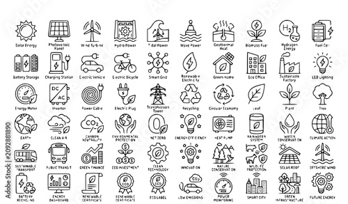 Foto Minimal Renewable Energy Outline Icon Set Editable Stroke Green Eco Alternative
