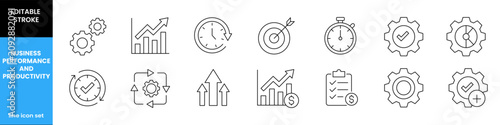 Business Performance and Productivity Editable Stroke Line Icons Set