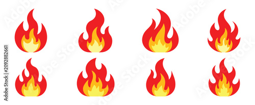 Photos Fire Icon Set with Flame Symbols for Heat, Energy, Burning and Safety Vector Des