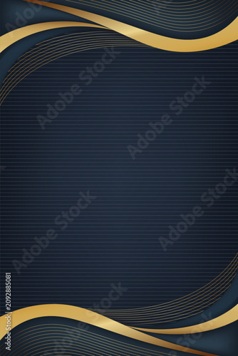 Abstract luxury gold ribbon line wave curve on blue design modern background