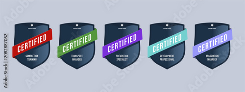 Modern Shield Badge Collection with Ribbon and Chevron Design