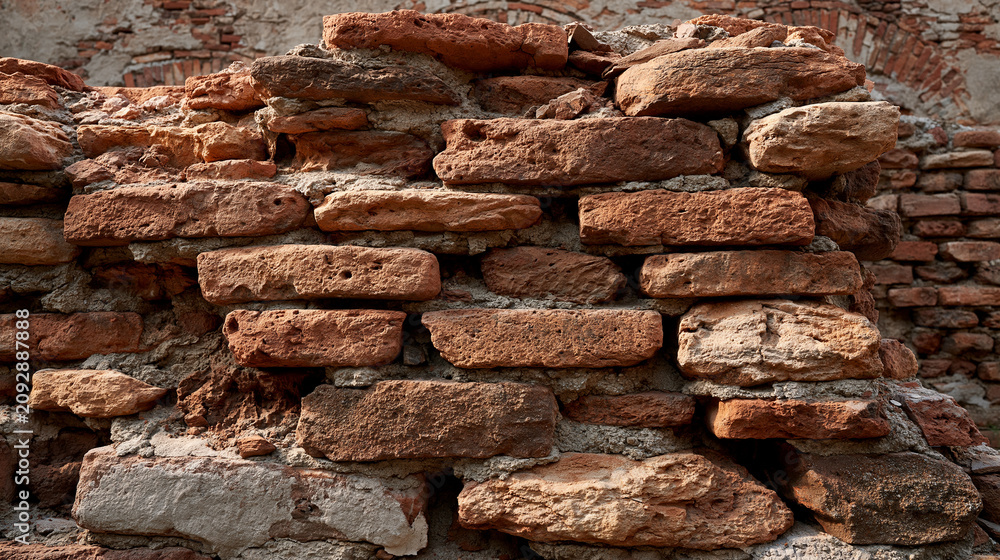 Fototapeta premium Aged Brick Wall Pattern With Natural Stone Detail