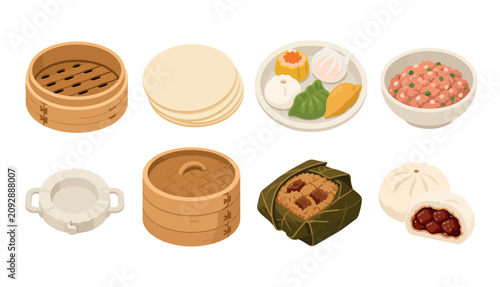 Fotografie Miniature dim sum food items.
