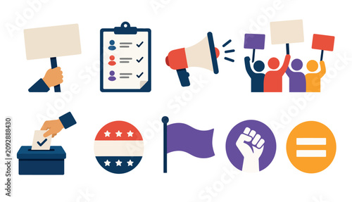 Voting and protest icons set.
