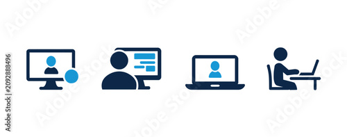 User admin computer on computer vector icon set. Administrator system symbol. vector illustration.