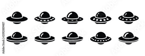Canvastavla UFO icon set, flying saucer symbol, alien spacecraft vector
