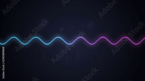 Two wavy lines in blue and purple illuminate a dark background creating an abstract atmospheric effect wave waves undulation