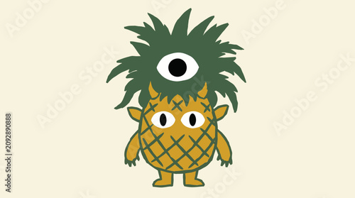 Foto Funny Cartoon Pineapple Monster Character Design.