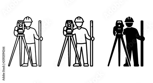Tableau sur toile Surveyor Icons Set, Construction Professional Equipment, Land Surveying Tools, E