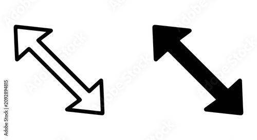 Foto Diagonal Arrows Icon Set, Outline and Solid Black, Bidirectional Movement Symbol
