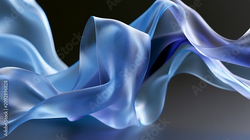 Abstract Blue Fabric Ribbons Flowing and Twisting in Artistic Display