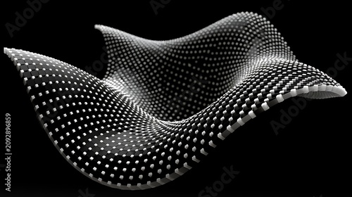 Abstract Illuminated Wavy Mesh with Dynamic Dot Pattern and Black Background