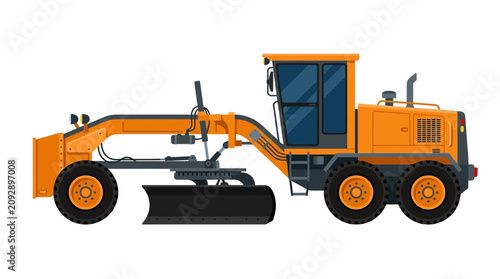 Konstfotografi Industrial Motor Grader Construction Vehicle Flat Vector