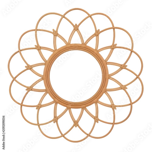 Decorative Woven Rattan Circular Wall Mirror With Intricate Petal Frame Design for Bohemian Home Decor and Natural Interior Style