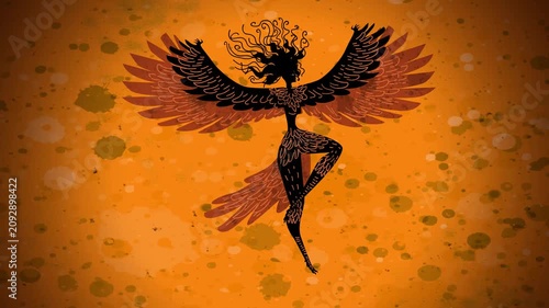 harpy bird woman flying in ancient greek amphora style
