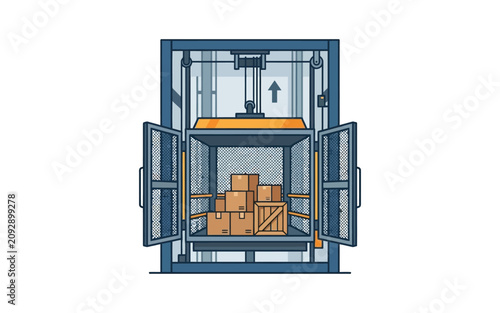 Foto Freight Elevator with Cargo Vector Illustration