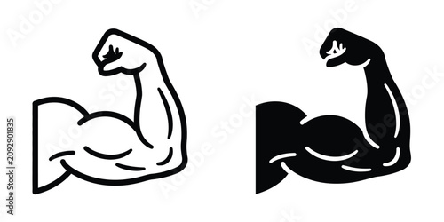 Konstfotografi Muscle bicep icon, strong arm symbol, bodybuilding fitness logo, athlete flexing hand sign, muscular power pictogram, isolated vector illustration