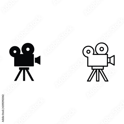 Vászonkép Two movie cameras on tripods in black and white for film recording