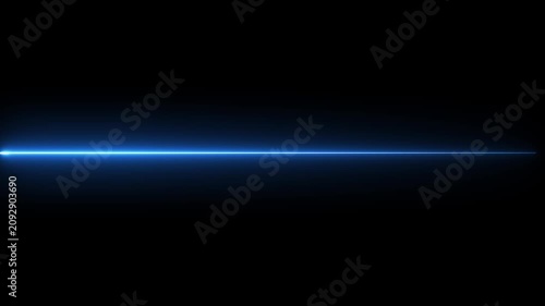 Bright glowing blue horizontal laser beam line with light effect on black background