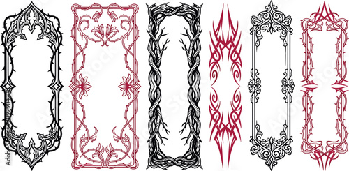 Set of ornate gothic style frames and vertical decorative borders with intricate scrollwork decorative scrollwork illustration vertical detailed boundary ornament