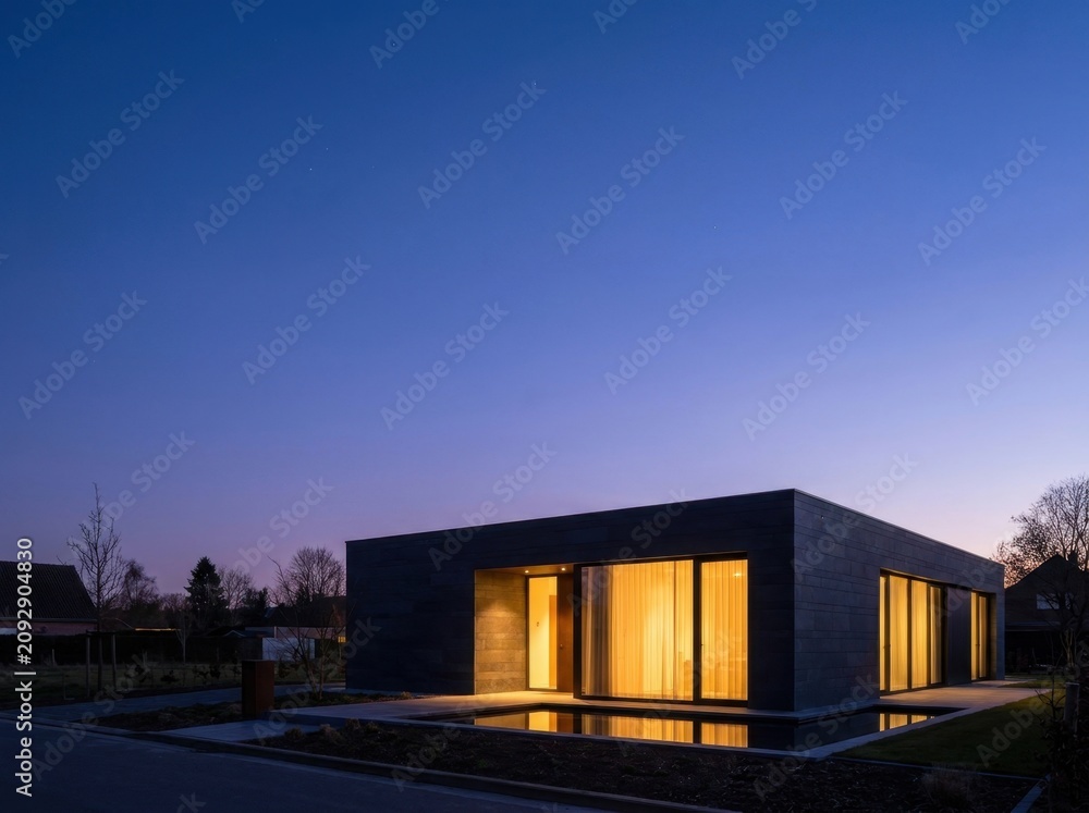 Fototapeta premium Modern Minimalist Villa at Twilight