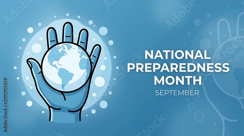 Hand Holding Globe with Preparedness Icons in Blue Digital Background for Awareness