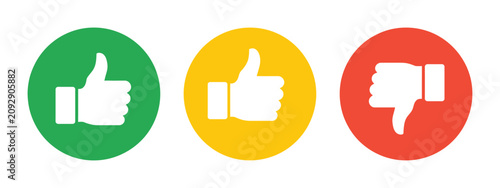Foto Thumbs up down neutral icon set, like dislike feedback symbols, green yellow red rating signs, isolated on transparent background, editable vector illustration