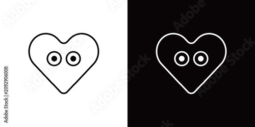 Fotografía 驚いているハートマークのアイコン。白と黒のモノクロベクターイラストセット