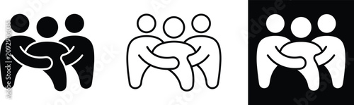 Canvastavla Support group icon set featuring people hugging each other in black silhouette l